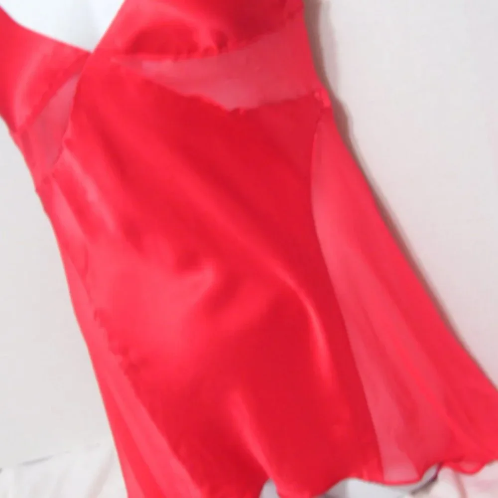 Victoria Secret Sexy Red Satin Sheer Chiffon Panty Set NWOT Size M